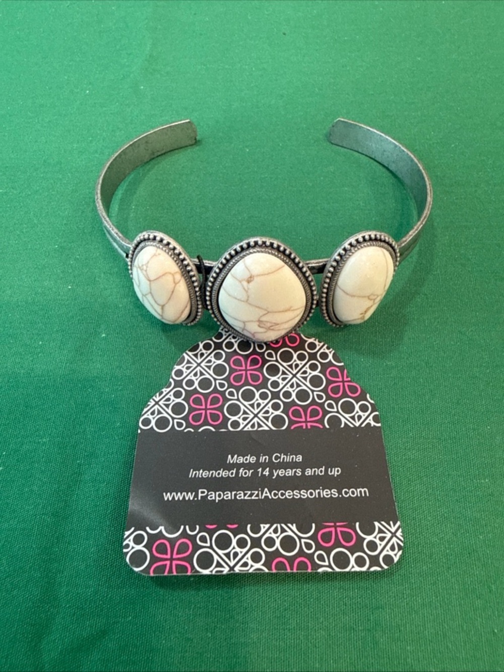 paparazzi White Stone Silver-Tone Triple Oval Cuff Bracelet